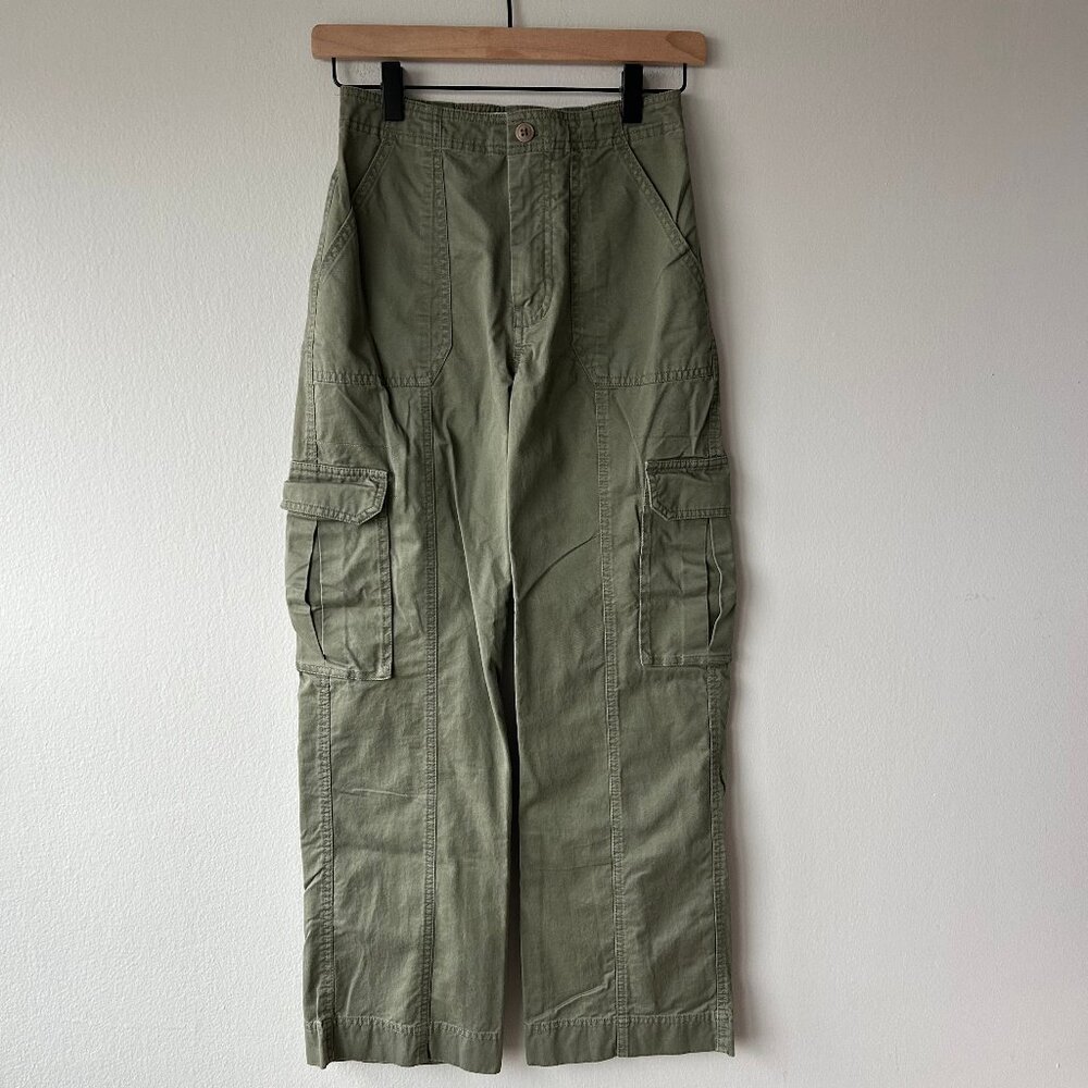 Abercrombie & Fitch Cargo Pants Women's Size 24 Olive Green Wide Leg Utility Y2K - Picture 2 of 12